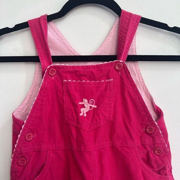 Jeanine Johnsen Girl's Monkey Print Bib Overalls In Pink Size 4 - Picture 3 of 7